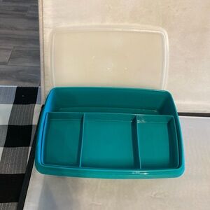 Teal and White Divided Storage Container Tupperware